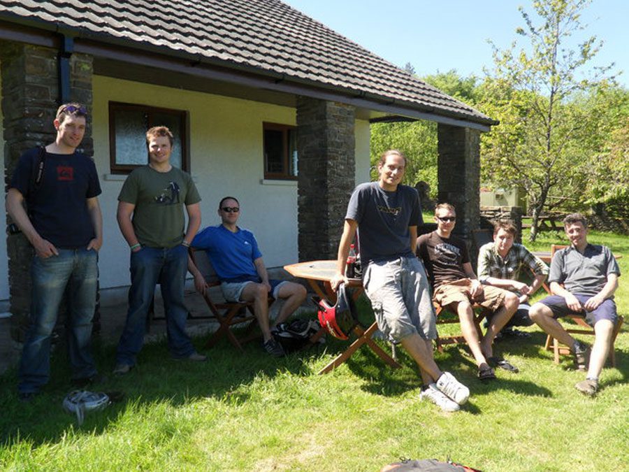 The Lodge exterior benches, Accomodation with Adventures Wales